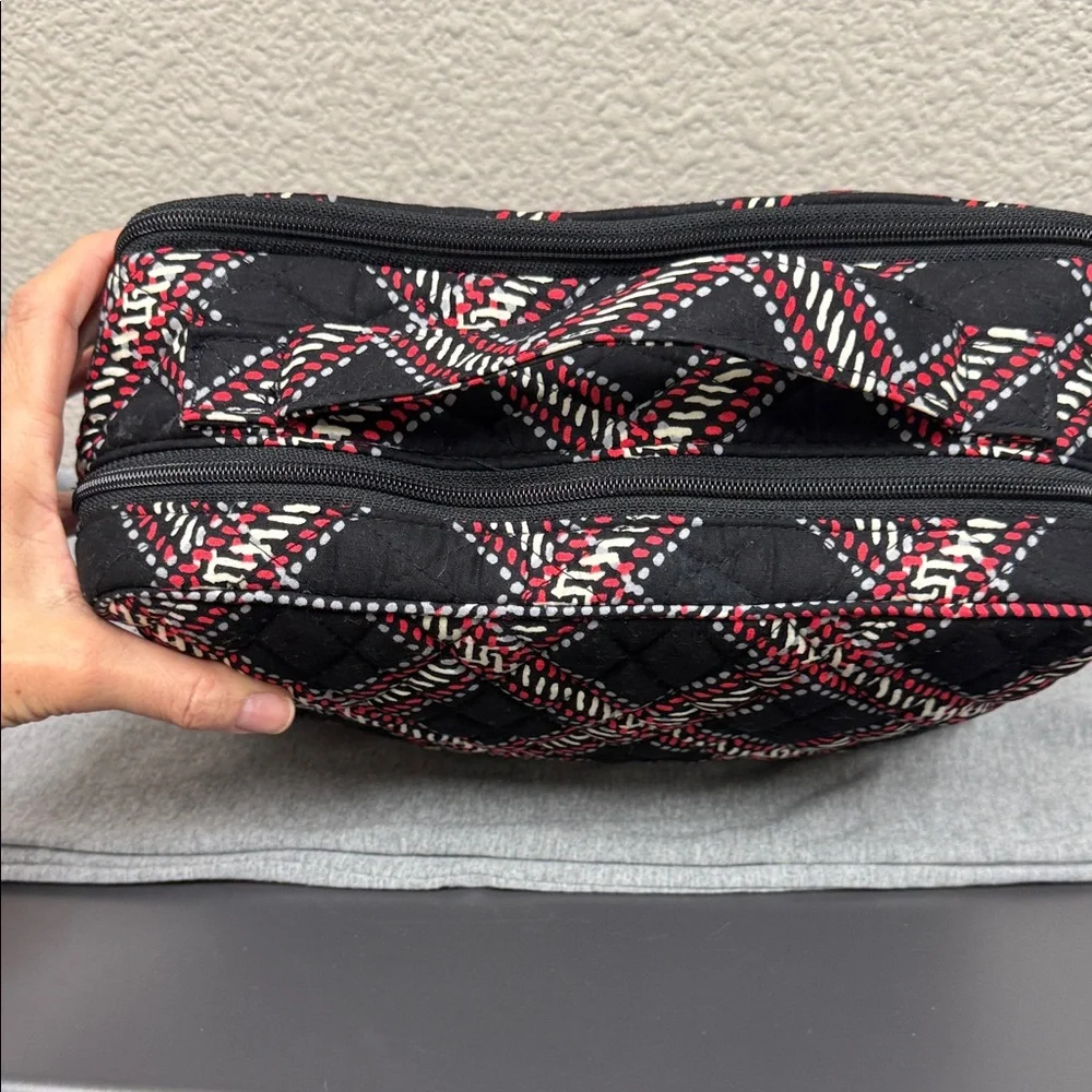 Vera Bradley Large Black and Red Quilted Cosmetic Blush and Brush Case